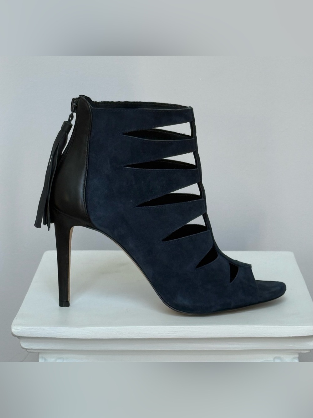 Lord & Taylor Women's Navy Suede Cutout High Heel Ankle Boot